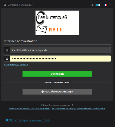 Interface de connexion Mailcow Interface de connexion Mailcow